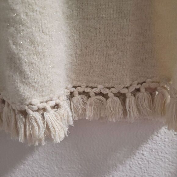 J McLaughlin Sweater Women's XS Alpaca Merino Wool Blend Metallic Thread Fringe - Picture 3 of 7